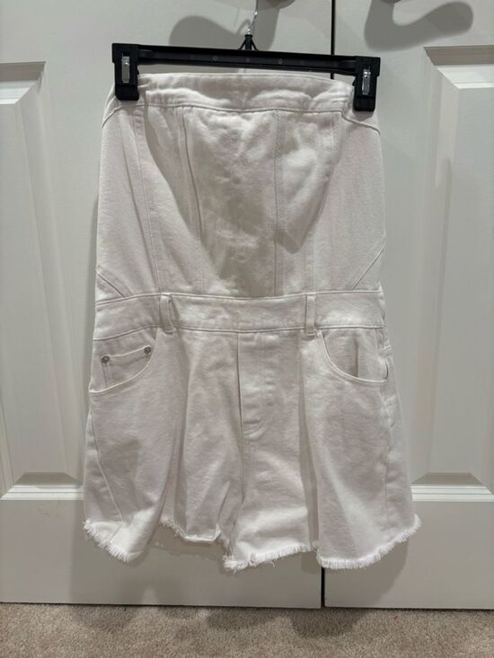 Unbranded Pants - White Women's Denim Romper Summer Country Concert Size M Strapless